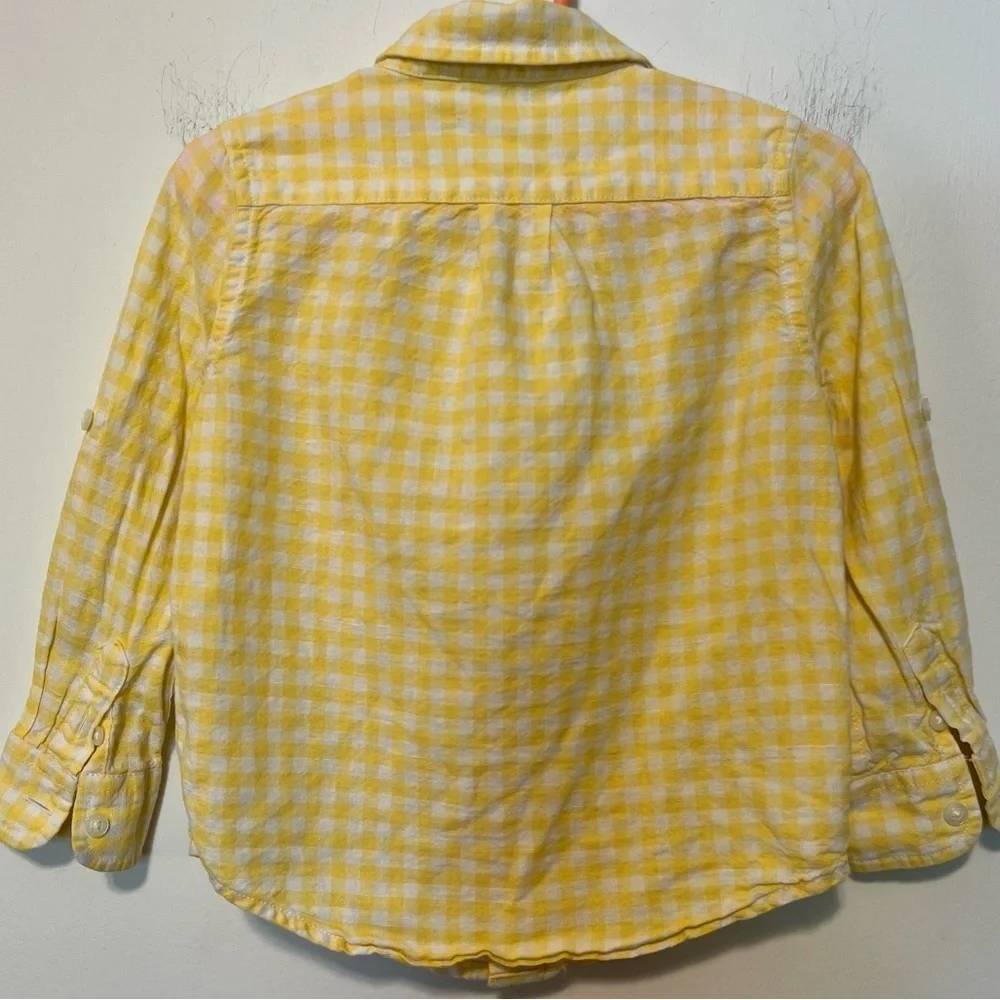 Janie and Jack Linen Blend Yellow and White Checked Long Sleeve Button Down 2T